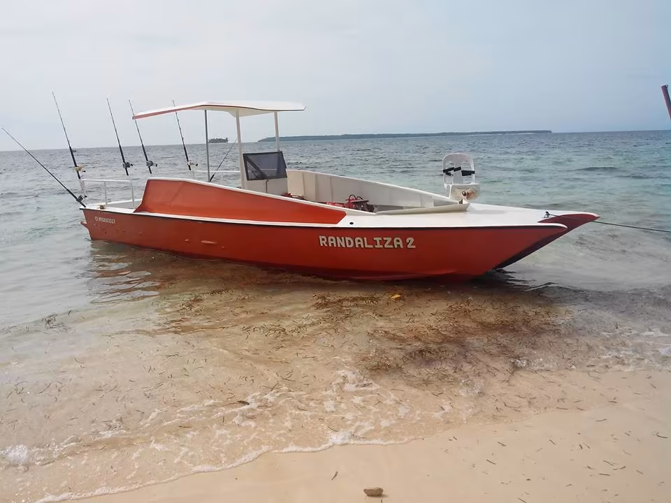 Fishing catamaran used for Patrick's charters moored off Siargao